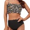 Adjustable Shoulder Straps Design Smocked 2 Piece Swimsuit-Black And Leopard