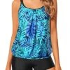 Two Piece Tankini Swimsuits Blouson Modest Swim Top Boyshort Blouses Bathing Suits