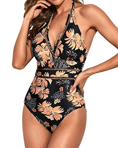 Women Halter Plunge V Neck One Piece Swimsuits Sexy MeshMonokini - Image 2