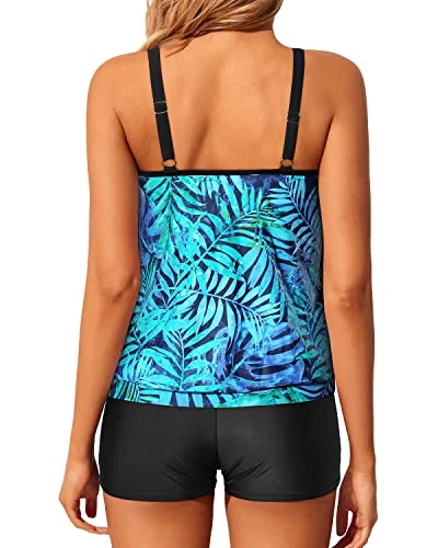 Two Piece Tankini Swimsuits Blouson Modest Swim Top Boyshort Blouses Bathing Suits - Image 2