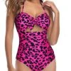 Vintage Tie Knot Pattern Retro High Waist Swimsuits-Pink Leopard