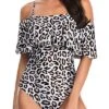 Padded Bra Vintage One Piece Swimsuit For Women-Leopard