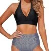 Sexy Halter Push Up Bikini Set Swimsuits Women's Bikini Swimsuits-Black Stripe