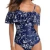 Women's Ruffle Tummy Control Bathing Suit Retro Off Shoulder One Piece Swimsuit