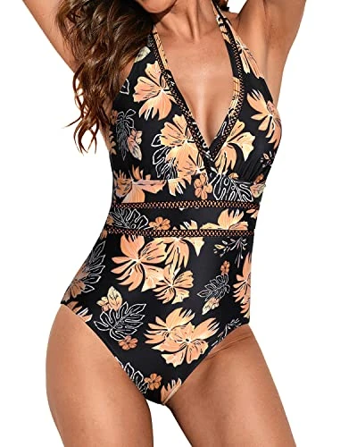 Women Halter Plunge V Neck One Piece Swimsuits Sexy MeshMonokini - Image 3