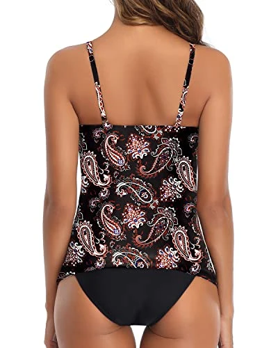 Sexy High Neck Ruched Tankini Swimsuit For Women-Black Tribal - Image 2