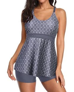 Fashionable Swimwear 2 Piece Tummy Control Bathing Suits-Grey Tribal